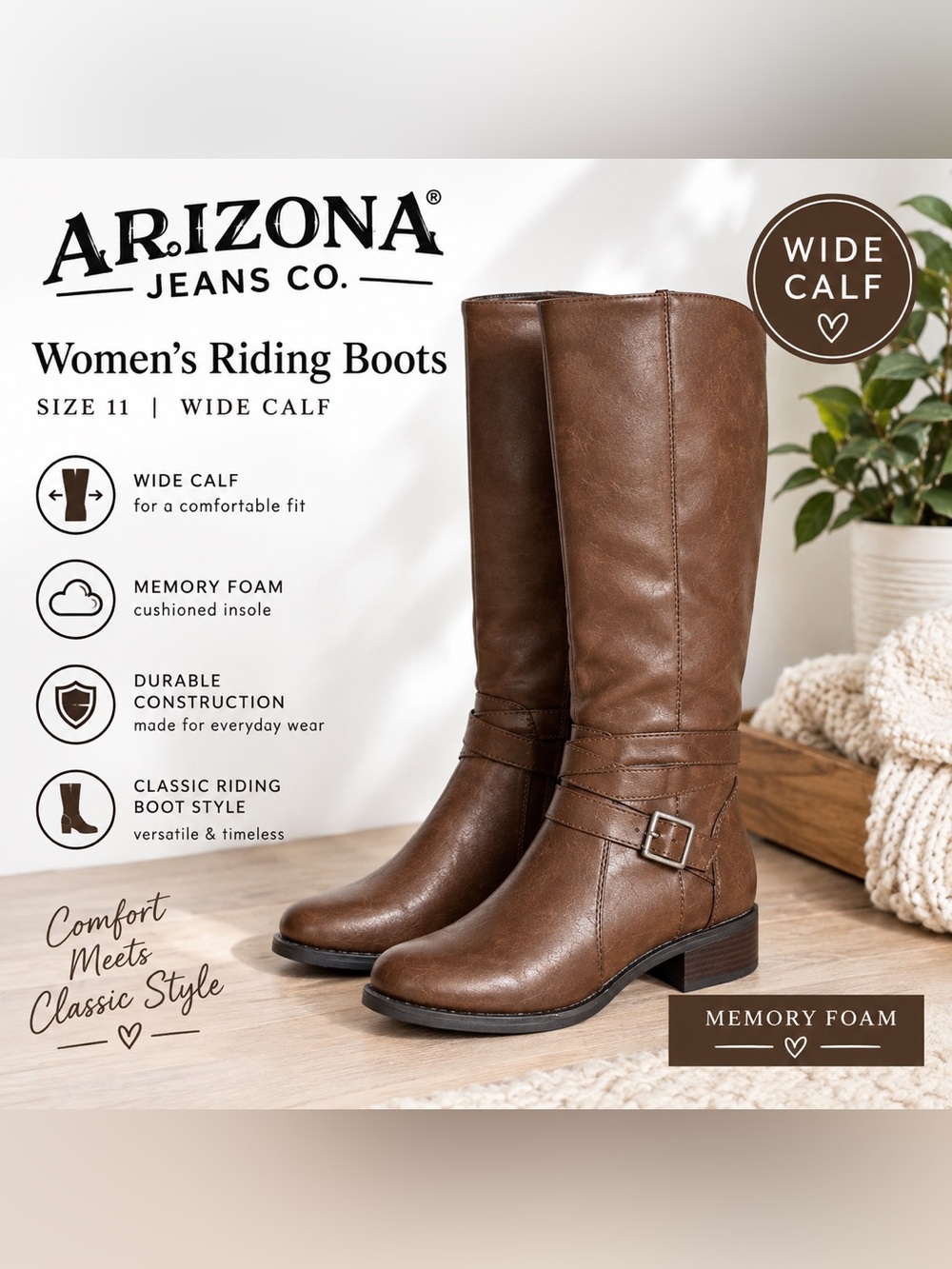 Women’s Brown Riding Boots - Wide Calf Sz 11 NIB